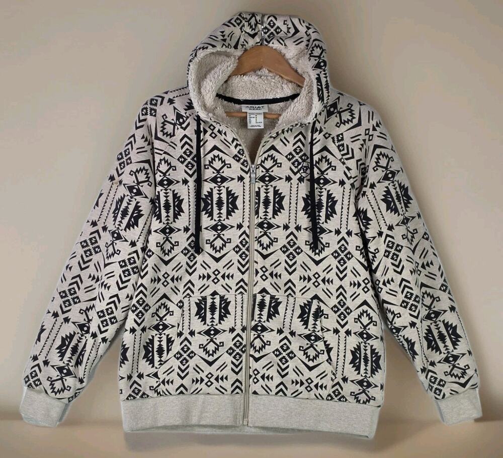 Ariat Real Sherpa Fleece Hooded Jacket Women's Medium SouthWestern FullZip Aztec